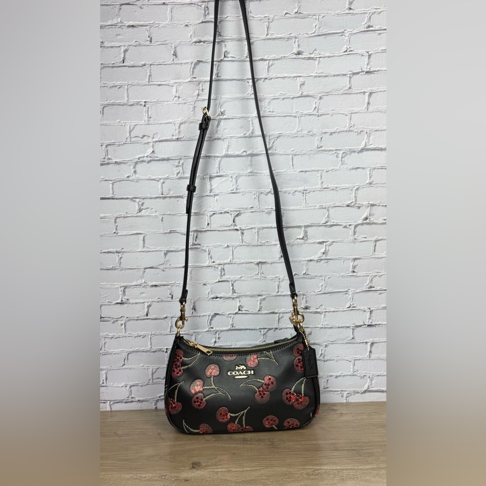 NWT Coach Teri Shoulder/Crossbody Bag black/red Cherry Gold hardware styled set - Picture 6 of 14